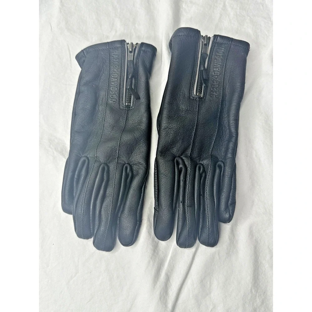 Harley Davidson Gloves Womens Black Leather Sz M Biker Motorcycle Zipper